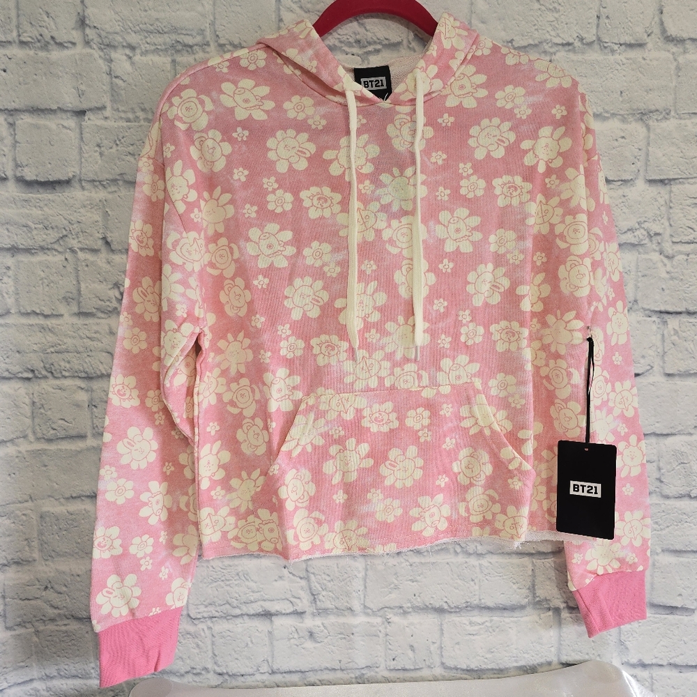 BT21 BTS Line Friend Hoodie Flower Character Pink Sweater Top New Medium